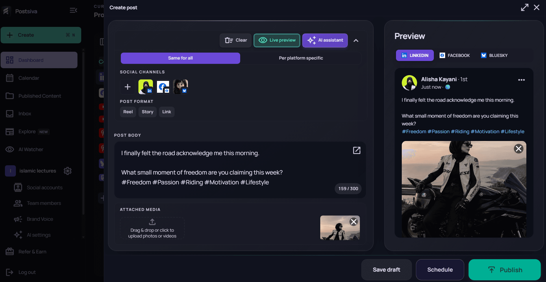 Postsiva Create Post view