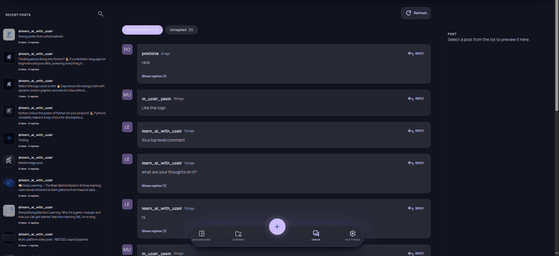Postsiva: auto-commenting and unified comment management